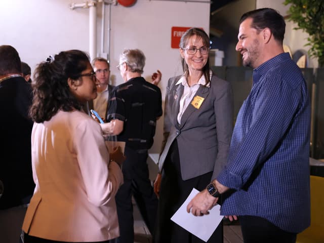 "Priya Sundareshan, Lisa Fink & Carlos Alfaro" by Gage Skidmore / Flickr, CC BY-SA 2.0. Source: https://www.flickr.com/photos/gageskidmore/54504471328/ License: https://creativecommons.org/licenses/by-sa/2.0/ Flickr photo ID: 54504471328. Original file; no modifications.