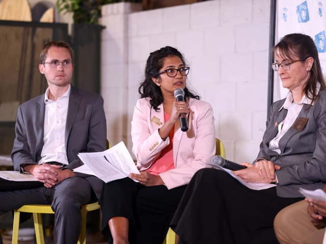 "Matt Beienburg, Priya Sundareshan & Lisa Fink" by Gage Skidmore / Flickr, CC BY-SA 2.0. Source: https://www.flickr.com/photos/gageskidmore/54504201376/ License: https://creativecommons.org/licenses/by-sa/2.0/ Flickr photo ID: 54504201376. Original file; no modifications.