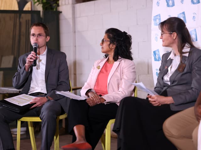"Matt Beienburg, Priya Sundareshan & Lisa Fink" by Gage Skidmore / Flickr, CC BY-SA 2.0. Source: https://www.flickr.com/photos/gageskidmore/54504473663/ License: https://creativecommons.org/licenses/by-sa/2.0/ Flickr photo ID: 54504473663. Original file; no modifications.