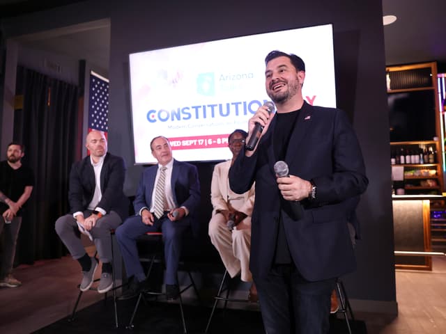 "Chris Kline, Clint Bolick, Angela Banks & Carlos Alfaro" by Gage Skidmore / Flickr, CC BY-SA 4.0. Source: https://www.flickr.com/photos/gageskidmore/54799082684/ License: https://creativecommons.org/licenses/by-sa/4.0/ Flickr photo ID: 54799082684. Original file; no modifications.