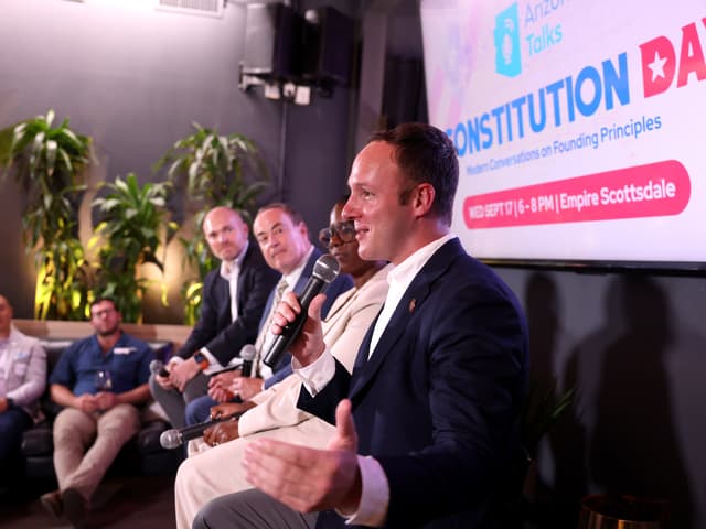 "Chris Kline, Clint Bolick, Angela Banks & Matt Gress" by Gage Skidmore / Flickr, CC BY-SA 4.0. Source: https://www.flickr.com/photos/gageskidmore/54799103933/ License: https://creativecommons.org/licenses/by-sa/4.0/ Flickr photo ID: 54799103933. Original file; no modifications.