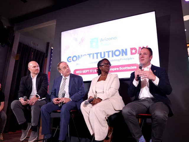 "Chris Kline, Clint Bolick, Angela Banks & Matt Gress" by Gage Skidmore / Flickr, CC BY-SA 4.0. Source: https://www.flickr.com/photos/gageskidmore/54799181075/ License: https://creativecommons.org/licenses/by-sa/4.0/ Flickr photo ID: 54799181075. Original file; no modifications.